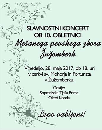 Vabilo: Koncert ob 10. obletnici MePZ Žužemberk