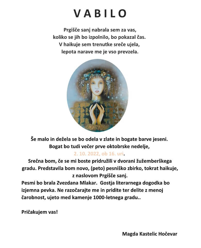 Predstavitev pesniške zbirke Magde Kastelic Hočevar