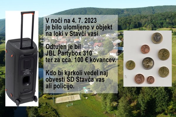 Vlomili v objekt športnega društva Stavča vas