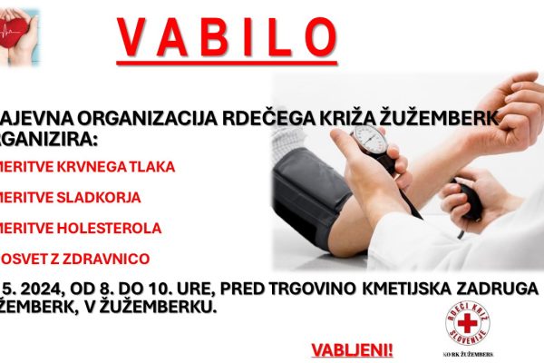 Vabljeni na preventivne meritve krvnega tlaka, sladkorja in holesterola