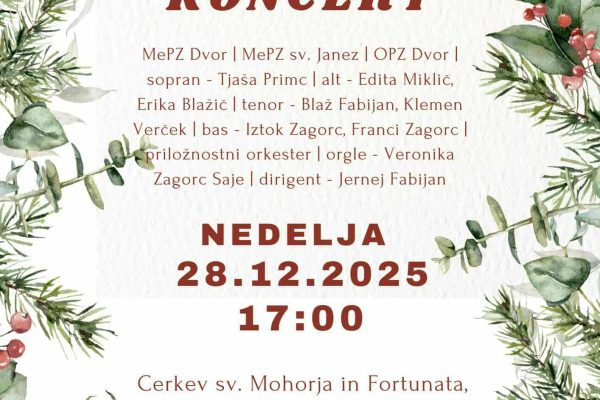 Vabljeni na božično-novoletni koncert v cerkev sv. Mohorja in Fortunata